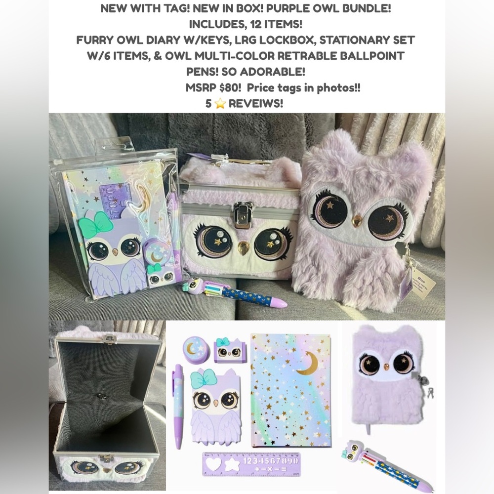 NWT! FURRY PURPLE OWL 12 PIECE SET! 5 ⭐️ QUALITY & SO CUTE!
CARRY CASE W/ LOCK…